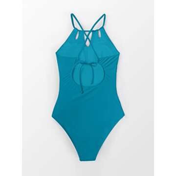 CUPSHE Women's One Piece Swimsuit High Neck Tummy Control Swimwear Bathing Suit Turquoise M