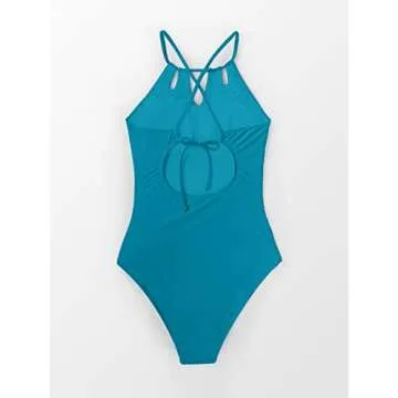CUPSHE Women's One Piece Swimsuit High Neck Tummy Control Swimwear Bathing Suit Turquoise M