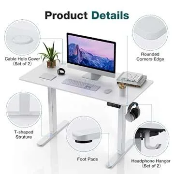 Sweetcrispy Electric Standing Desk, 40 x 24in Adjustable Height Electric Stand up Desk Standing Computer Desk Home Office Desk Ergonomic Workstation with 3 Memory Controller, White