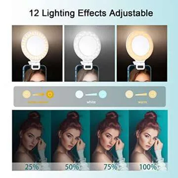 Selfie Ring Light, Clip on Ring Light Touch Control, Rechargeable 800mAh 60 LED Circle Light with 3 Light Modes for iPhone/Android Smart Phone Laptop Photography, Camera Video Recording, Vlog, TikTok