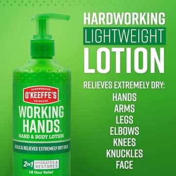 O'Keeffe's Working Hands Hand and Body Lotion - 12 oz Pump (1 Pack) - Healing Lotion, Relieves Extre...