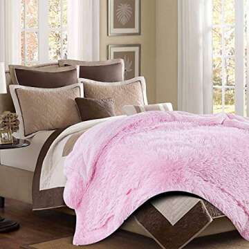 Chanasya Premium Wolf Faux Long Fur Throw Blanket - Soft, Fuzzy Throw Blanket - for Bed or Couch - 50" x 65” - Pink