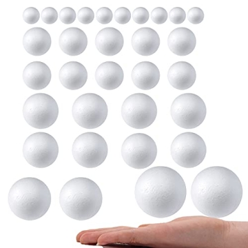 Crafare 36pc 0.6-2.36 Inch 6 Sizes White Craft Foam Balls Polystyrene Balls Art Decoration Balls for...