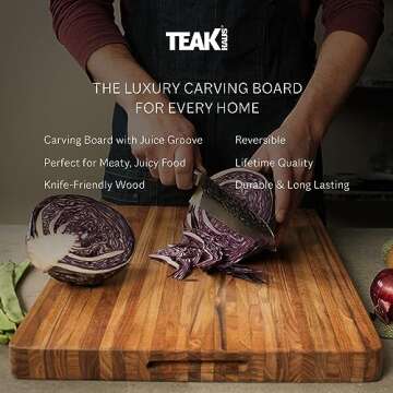 Teakhaus Cutting Board - Extra Large (XL) Wood Cutting Board with Grip Handles - Reversible Teak Edge Grain Wood - Knife Friendly - FSC Certified