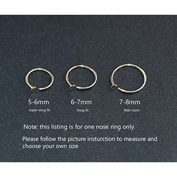 14k Gold Filled 20G Small Thin Nose Ring Hoop for Women, 6mm - 7mm Adjustable Nostril Piercing Jewelry