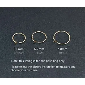14k Gold Filled 20G Small Thin Nose Ring Hoop for Women, 6mm - 7mm Adjustable Nostril Piercing Jewelry