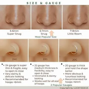 14k Gold Filled 20G Small Thin Nose Ring Hoop for Women, 6mm - 7mm Adjustable Nostril Piercing Jewelry