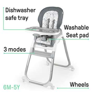 Ingenuity SmartClean Trio Elite 3-in-1 Convertible Baby High Chair, Toddler Chair, and Dining Booste...