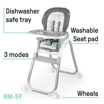 Ingenuity SmartClean Trio Elite 3-in-1 Convertible Baby High Chair, Toddler Chair, and Dining Booste...