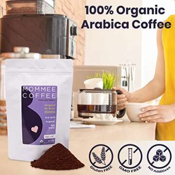 Mommee Coffee Full Caf Ground Low Acid Coffee - 100% Arabica Organic Coffee Beans with Smooth Carame...