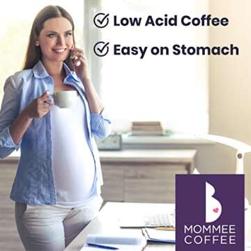 Mommee Coffee Full Caf Ground Low Acid Coffee - 100% Arabica Organic Coffee Beans with Smooth Caramel Flavor - Medium Grind for Drip, Reusable One Cup Filters - 11 oz