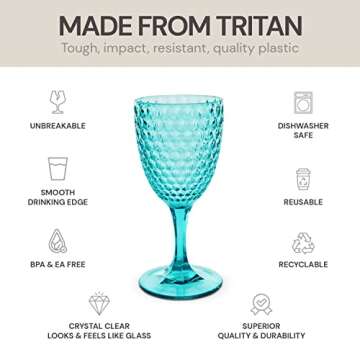 BELLAFORTE - Shatterproof Tritan Plastic Wine Glass, 12oz, set of 4, Laguna Beach Drinking Glasses - Unbreakable Glassware for Indoor and Outdoor Use - Reusable Drinkware (Blue)