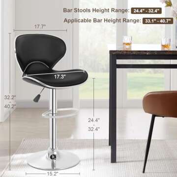 BestOffice Bar Stools Set of 2, Counter Height Adjustable Bar Stools with Back Bar Stool PU Leather Swivel Bar Stool Kitchen Counter Bar Stools Dining Chairs