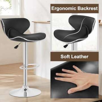 BestOffice Bar Stools Set of 2, Counter Height Adjustable Bar Stools with Back Bar Stool PU Leather Swivel Bar Stool Kitchen Counter Bar Stools Dining Chairs