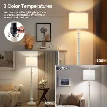 EJIAXIN Floor Lamps for Living Room - 60" Plastic Vintage Farmhouse Floor Lamp 3-Color Temperature S...