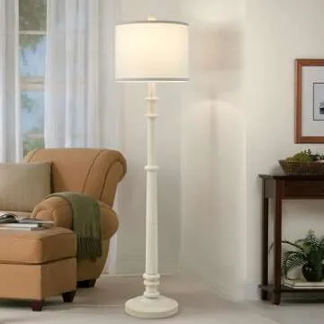EJIAXIN Floor Lamps for Living Room - 60" Plastic Vintage Farmhouse Floor Lamp 3-Color Temperature Standing Lamps with White Linen Shade Rustic Retro Tall Light for Bedroom Office (White)