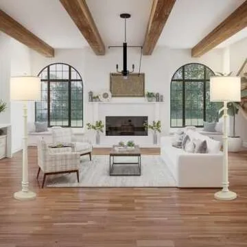 EJIAXIN Floor Lamps for Living Room - 60" Plastic Vintage Farmhouse Floor Lamp 3-Color Temperature Standing Lamps with White Linen Shade Rustic Retro Tall Light for Bedroom Office (White)