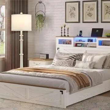 EJIAXIN Floor Lamps for Living Room - 60" Plastic Vintage Farmhouse Floor Lamp 3-Color Temperature Standing Lamps with White Linen Shade Rustic Retro Tall Light for Bedroom Office (White)