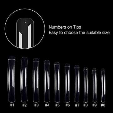 FlyItem 100 Pcs Curve Extra Long False Nail Art Tips Acrylic Fake Nail Tools Kit (Clear)