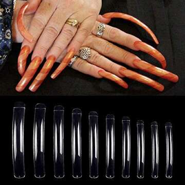FlyItem 100 Pcs Curve Extra Long False Nail Art Tips Acrylic Fake Nail Tools Kit (Clear)