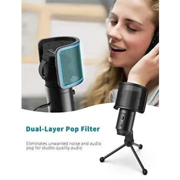 FIFINE USB Desktop PC Microphone with Pop Filter for Computer and Mac, Studio Condenser Mic with Gain Knob Mute Button Headphone Jack for Gaming Streaming Recording YouTube, Extra USB-C Plug-K683A