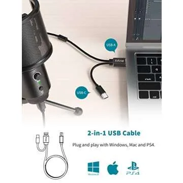 FIFINE USB Desktop PC Microphone with Pop Filter for Computer and Mac, Studio Condenser Mic with Gain Knob Mute Button Headphone Jack for Gaming Streaming Recording YouTube, Extra USB-C Plug-K683A