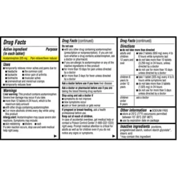 Acetaminophen 325mg Tablets 1000 Count Pain Fever Relief