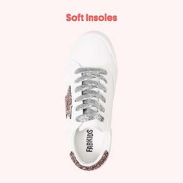 FabKids Kids Shoes Girls White Glitter Star Sneakers Low Top Lace Up Tennis Shoes for Toddler T7