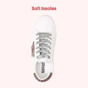 FabKids Kids Shoes Girls White Glitter Star Sneakers Low Top Lace Up Tennis Shoes for Toddler T7
