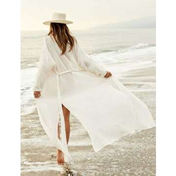 Bikini Cover up Beach Swimsuit Cover Ups for Women Cardigan Kimono Night Gown Bathrobe White (8359)