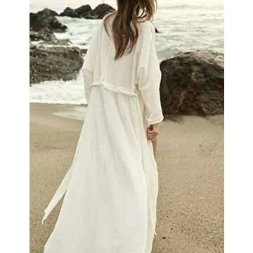 Bikini Cover up Beach Swimsuit Cover Ups for Women Cardigan Kimono Night Gown Bathrobe White (8359)