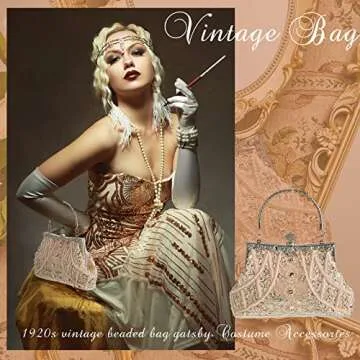 Amylove 1920s Vintage Beaded Clutch Evening Bag Formal 1920s Accessories for Women Wedding Valentine's Day Party(Champagne)