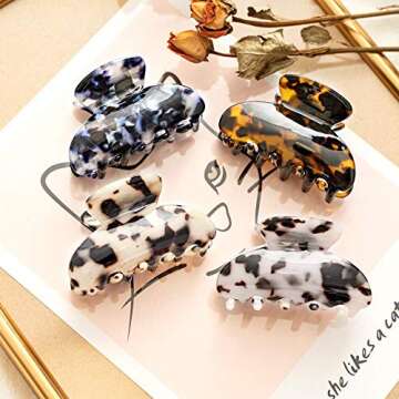 Hair Claw Clips for Women Girls, Funtopia 4 Pack 2.6 Inch Tortoise Barrettes Acrylic Hair Jaw Clips Clamp Celluloid Leopard Print Hair Clips for Thin and Thick Hair (Medium Size, Classic Color)