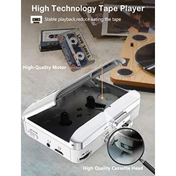 Gracioso Portable Cassette Player Recorder Converter,Cassette to MP3 via SD Card,Cassette Tape Player with 1000mah Rechargeable Battery,Built-in Microphone&Speaker,Headphone Jack,16GB SD Card