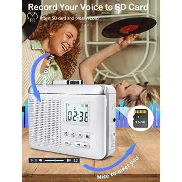 Gracioso Portable Cassette Player Recorder Converter,Cassette to MP3 via SD Card,Cassette Tape Player with 1000mah Rechargeable Battery,Built-in Microphone&Speaker,Headphone Jack,16GB SD Card