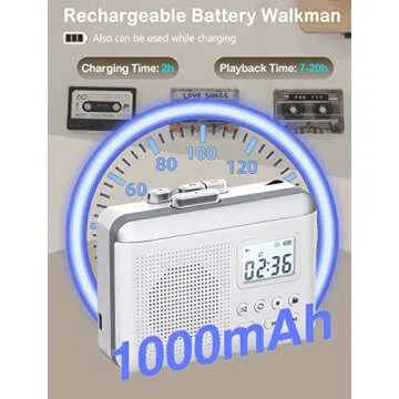 Gracioso Portable Cassette Player Recorder Converter,Cassette to MP3 via SD Card,Cassette Tape Player with 1000mah Rechargeable Battery,Built-in Microphone&Speaker,Headphone Jack,16GB SD Card