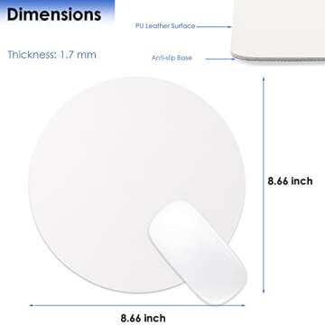ProElife Premium Mouse Pad 8.66-inch Slim Round Mat Waterproof PU Leather Mouse Mat Anti-Slip Circle...
