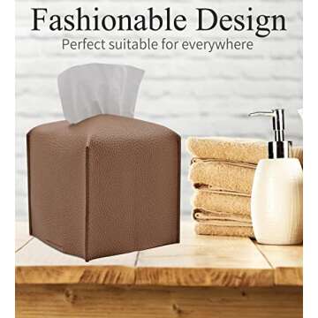 Livelab Square PU Leather Tissue Box Cover - Modern Elegance