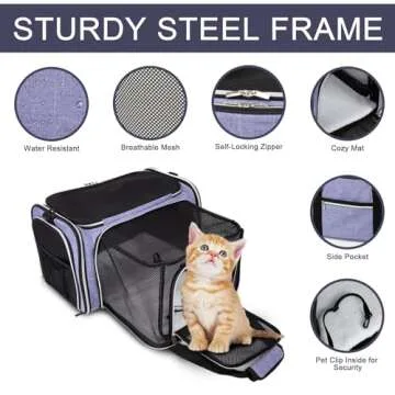 BAGLHER Cat Carrier Bag,Airline Approved Pet Carrier Soft Side Pet Travel 5 Sides Open Doors 3 Sides Expandable Foldable Dog Carrier with Fleece Pad