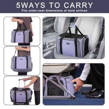 BAGLHER Cat Carrier Bag,Airline Approved Pet Carrier Soft Side Pet Travel 5 Sides Open Doors 3 Sides Expandable Foldable Dog Carrier with Fleece Pad