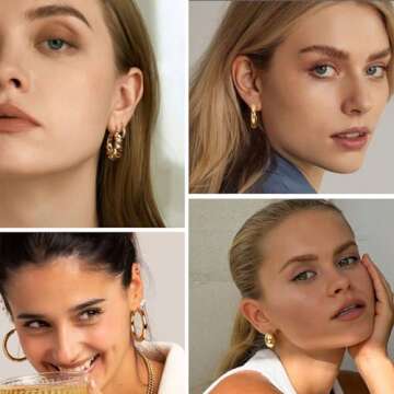 36 Pairs Gold Hoop Earrings Set for Women, Fashion Chunky Gold Hoop Earrings Multipack, Hypoallergenic Pearl Chain Twisted Statement Earring Pack for Birthday Party Jewelry