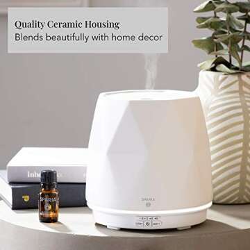 Sparia Ceramic Ultrasonic Essential Oil Diffuser for Aromatherapy, Matte White, 300ml, 18 Hour Runtime