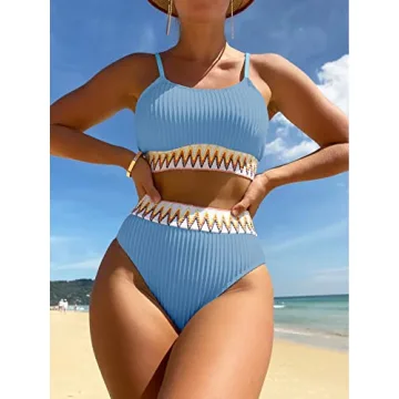 SHENHE Women's Stylish High Waist Bikini Set in Light Blue