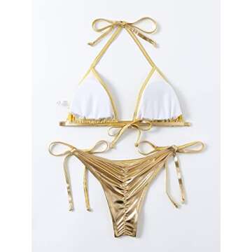 Women's Liquid Metallic Rainbow Bikini Sets Shiny String Padded Triangle 2 Pieces Swimsuit Set