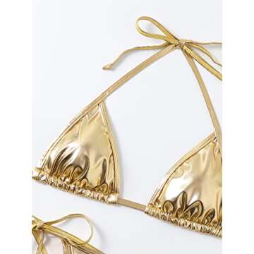 Women's Liquid Metallic Rainbow Bikini Sets Shiny String Padded Triangle 2 Pieces Swimsuit Set
