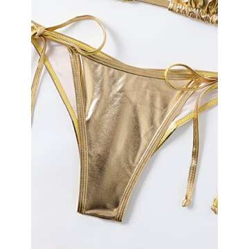 Women's Liquid Metallic Rainbow Bikini Sets Shiny String Padded Triangle 2 Pieces Swimsuit Set