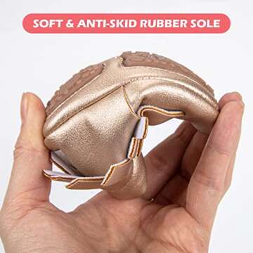 HONGTEYA Baby Moccasins with Rubber Sole - Flower Print PU Leather Tassel Bow Girls Ballet Dress Shoes for Toddler (0-6 Months/US 3.5/4.33''/See Size Chart, Gold)