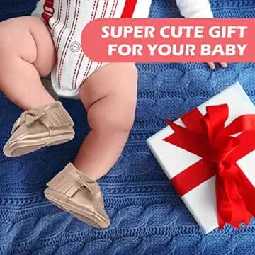HONGTEYA Baby Moccasins with Rubber Sole - Flower Print PU Leather Tassel Bow Girls Ballet Dress Shoes for Toddler (0-6 Months/US 3.5/4.33''/See Size Chart, Gold)