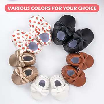 HONGTEYA Baby Moccasins with Rubber Sole - Flower Print PU Leather Tassel Bow Girls Ballet Dress Shoes for Toddler (0-6 Months/US 3.5/4.33''/See Size Chart, Gold)