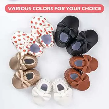 HONGTEYA Baby Moccasins with Rubber Sole - Flower Print PU Leather Tassel Bow Girls Ballet Dress Shoes for Toddler (0-6 Months/US 3.5/4.33''/See Size Chart, Gold)